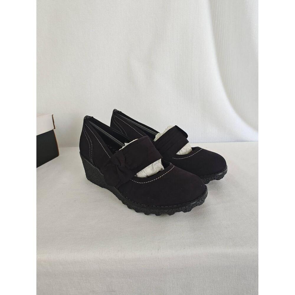 Mia Kids Shoes Addie Mary Jane Wedge‎ Black Bow Round Toe Faux Suede New 13